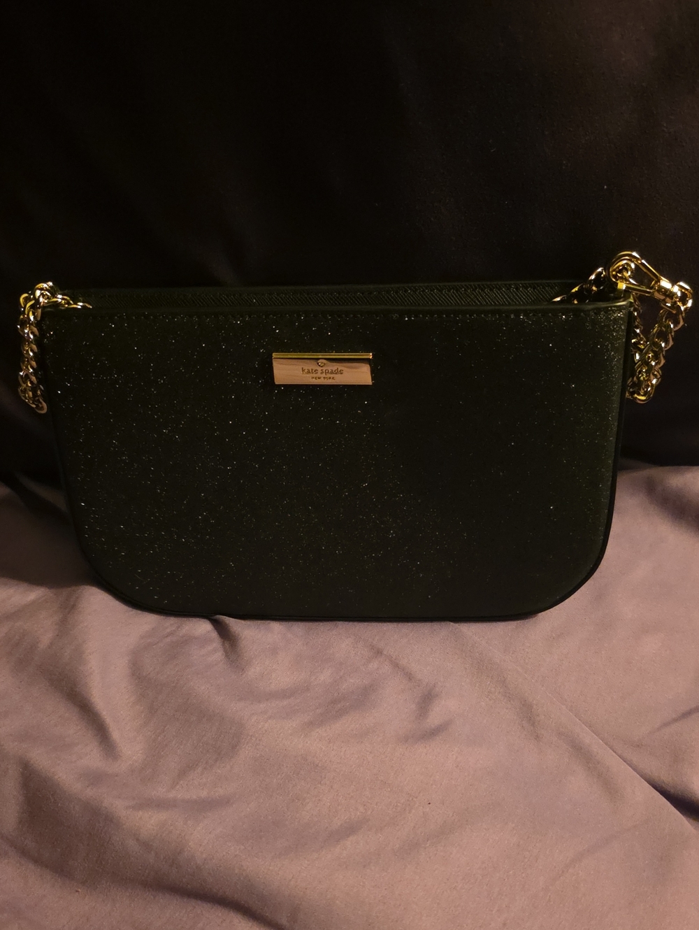 Kate Spade black glitter crossbody with silver chain